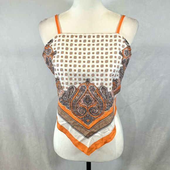 Orange and white paisley boho print bandeau cami top size large - Picture 5 of 9